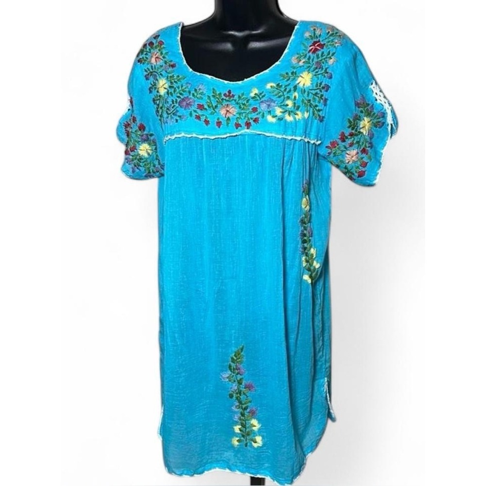 NWT Raj Sky Blue Hand-Embroidered Tunic Mini Dress